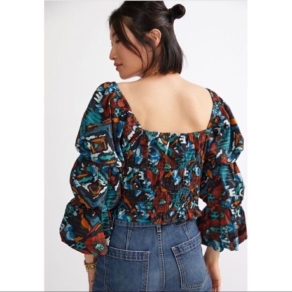 Anthropologie Porridge Red Motif Multi Tiered Boho Poplin Blouse - Picture 2 of 10